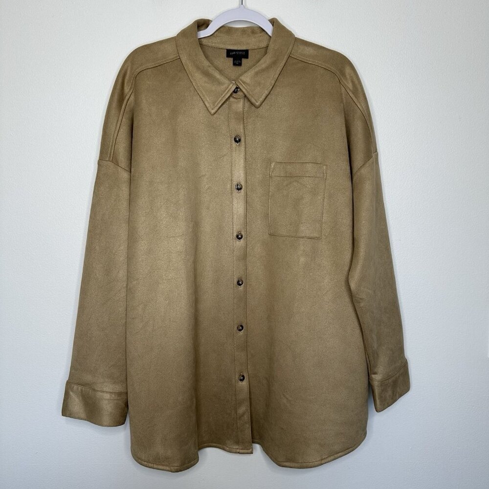 J Jill Shirt Jacket 3X‎ Faux Suede Tan